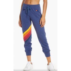 Aviator Nation Blue Joggers with Rainbow Stripes